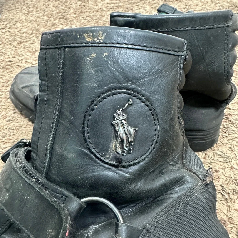 Polo Ralph Lauren Conquest Hi III Mens Black Leather Zip Up Duck Boots READ